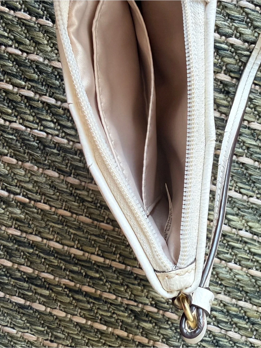 Coach Brown and Cream Signature Canvas Wristlet with Gold Hardware